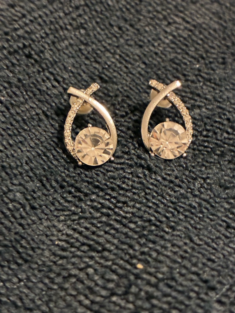 Silver-Tone Crystal Teardrop Stud Earrings - Clear